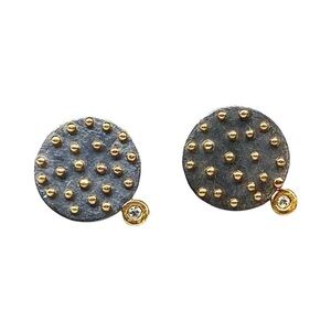 Nikki Nation Earrings Oxidized Sterling Silver 18k Gold Diamond Mixed Metal